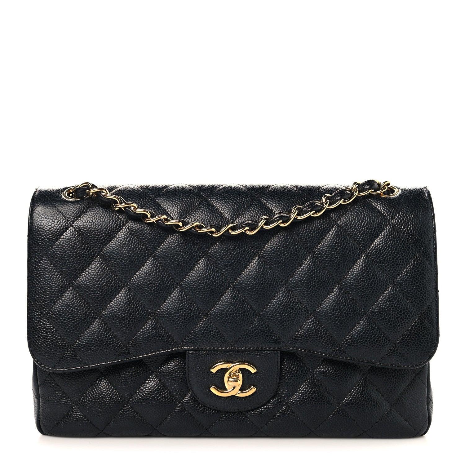 Caviar Quilted Jumbo Double Flap Black