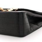 Lambskin Quilted Crystal Chocolate Bar Charm Flap Black