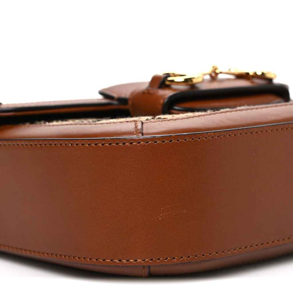 New Canvas Charisma Calfskin Crystal GG Monogram Mini Horsebit 1955 Shoulder Bag Camel Ebony