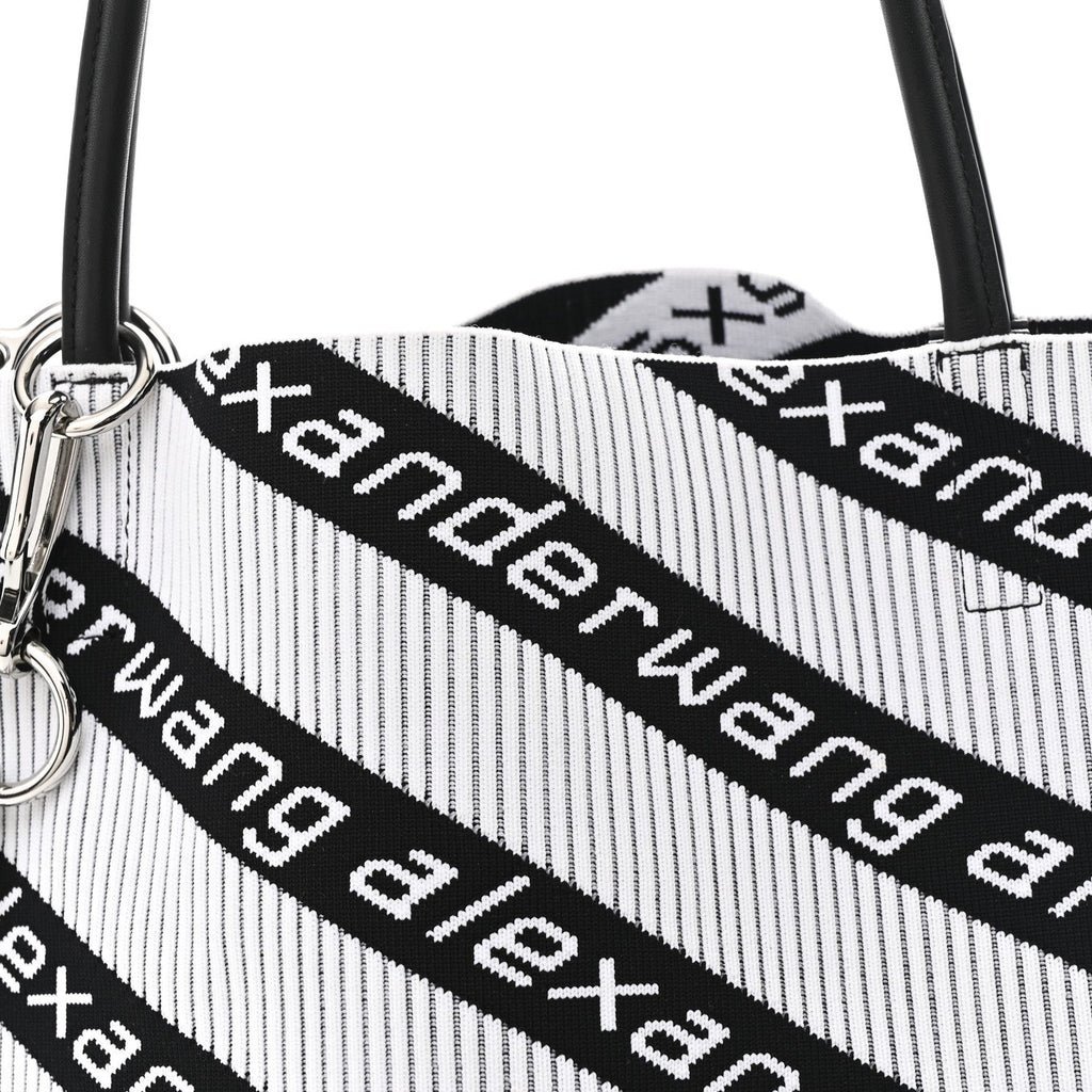 Knit Jacquard Diagonal Logo Roxy Tote White Black
