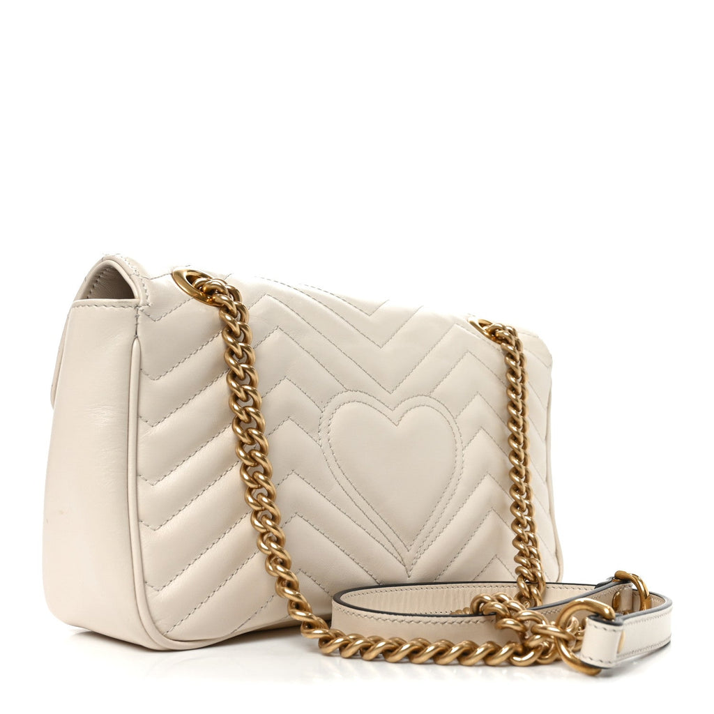 Calfskin Matelasse Small GG Marmont Shoulder Bag White