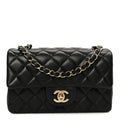 Lambskin Quilted Mini Rectangular Flap Black