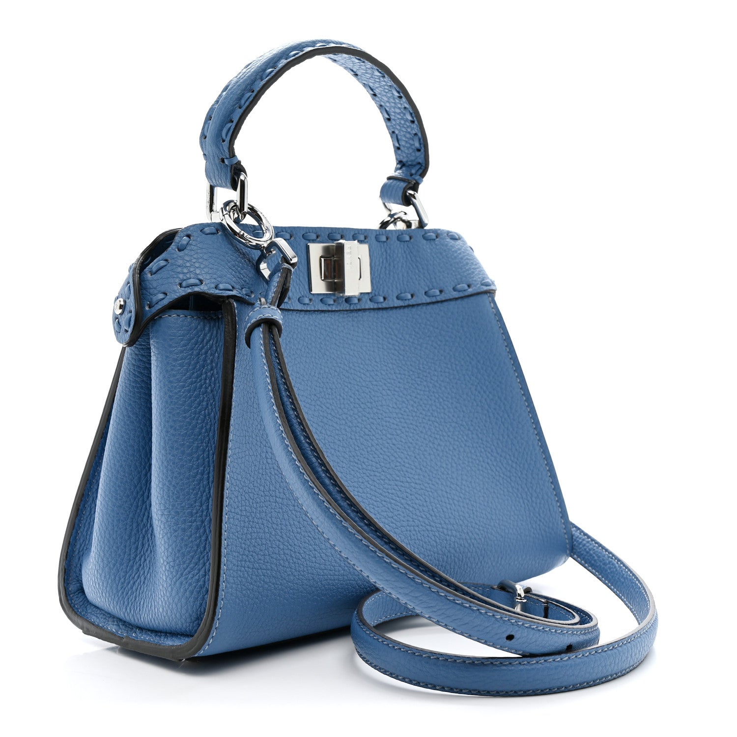 Cuoio Romano Selleria Macro Stitchings Mini Peekaboo Iconic Satchel Argento Blue