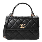 Lambskin Quilted Small Trendy CC Dual Handle Flap Bag Black