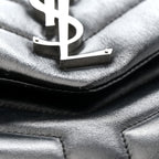 Calfskin Y Quilted Monogram Medium Loulou Chain Satchel Black
