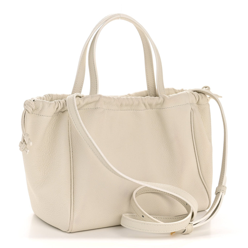 Calfskin Cuir Small Triomphe Cabas Drawstring White