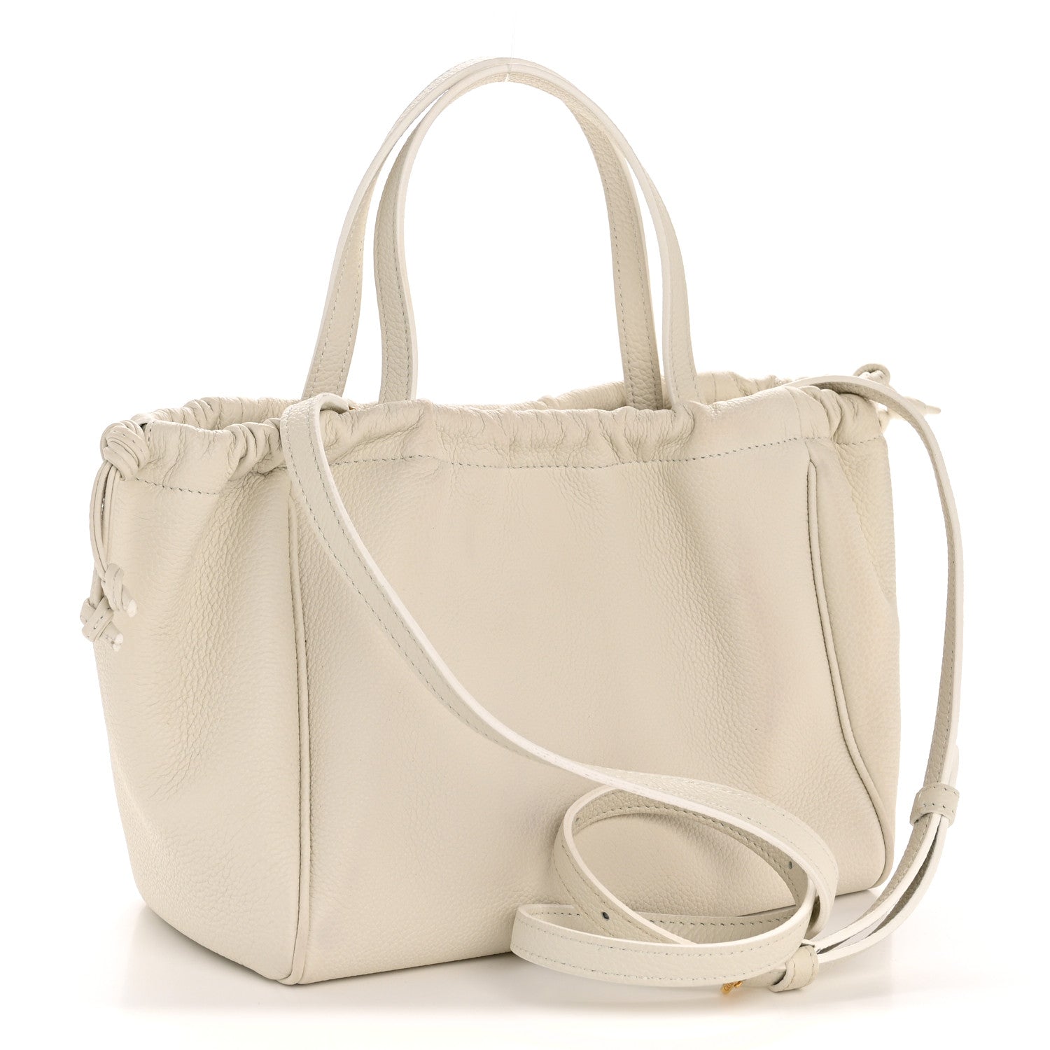 Calfskin Cuir Small Triomphe Cabas Drawstring White