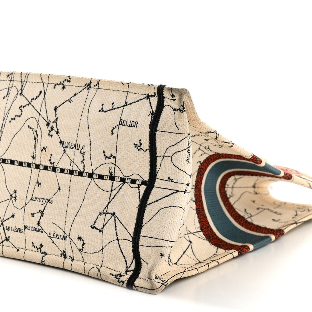 Canvas Embroidered Large Zodiac Book Tote Latte Multicolor