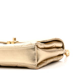 Metallic Lambskin Quilted Mini CC Crystal Logo Chain Flap Gold