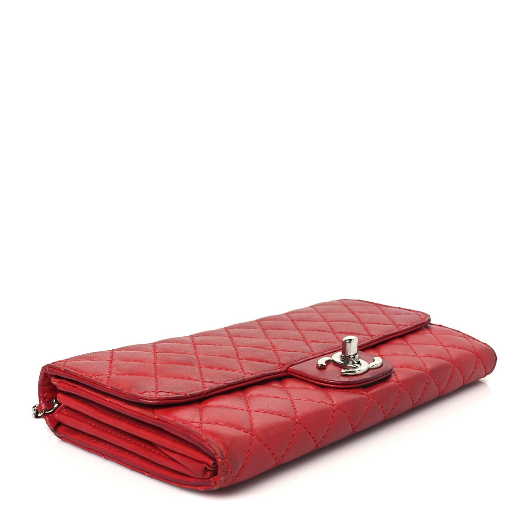Lambskin Quilted Chain Clutch Flap Red