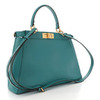 Vitello Morgan Fabric Jacquard Pequin Medium Peekaboo Iconic Satchel Lago Tobacco Black