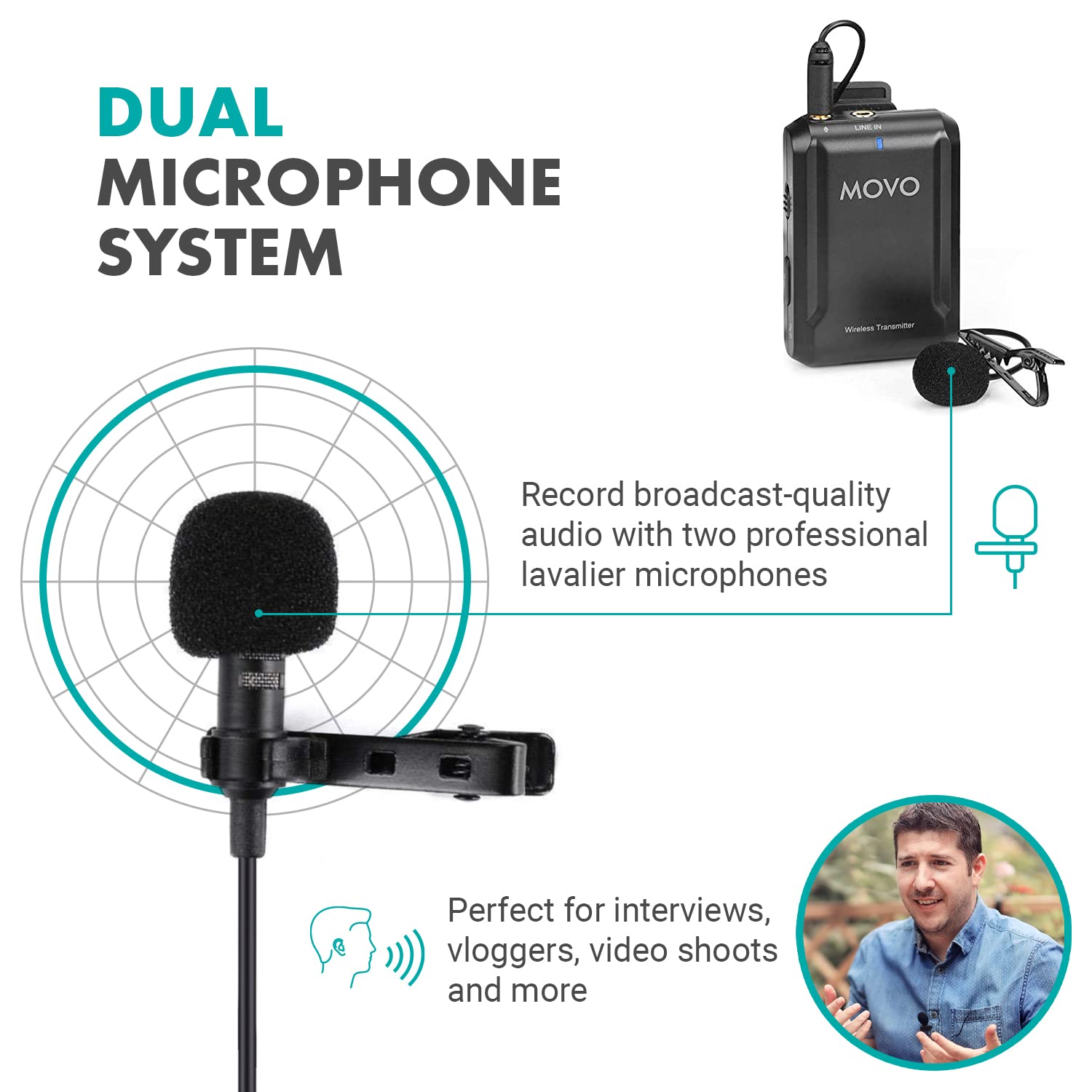 Movo Edge-OP-Duo Dual Wireless Lavalier Microphone for Osmo Pocket 1 and 2