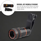 Mobile Phone Attachment Lens, Mobile Zoom Lens, Mobile Camera and Accessories, 8X, Smartphone and Tablet Long Focus Telephoto with Clip, Black