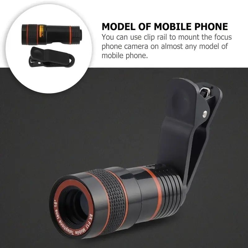 Mobile Phone Attachment Lens, Mobile Zoom Lens, Mobile Camera and Accessories, 20X, Smartphone and Tablet Long Focus Telephoto with Clip, Black