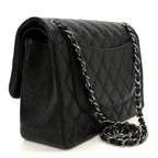 Iridescent Caviar Quilted Jumbo Double Flap Black