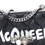 Calfskin Quilted Graffiti Knuckle Shoulder Bag Black