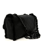 Shearling Quilted Medium Single Flap Black