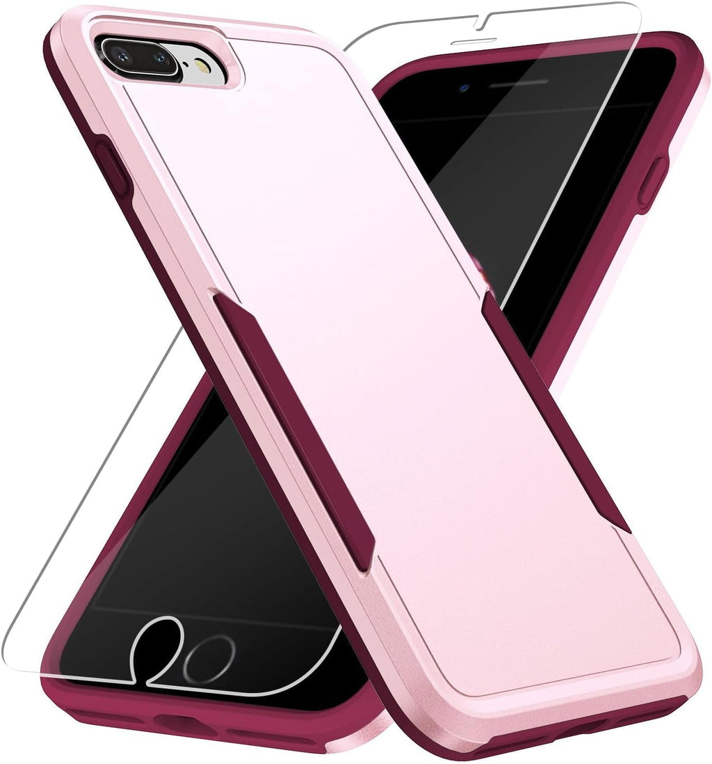 Entronix Bundle Compatible with iPhone 8 Plus/7 Plus - Soft-Touch Dual-Layer Case & 1 Clear Screen Protector