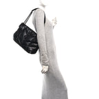 Lambskin Quilted Monogram Monochrome Medium Loulou Puffer Chain Satchel Black
