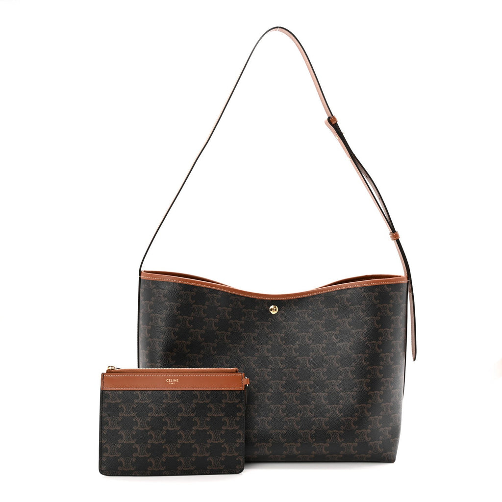Triomphe Canvas Calfskin Shopper Tote Tan
