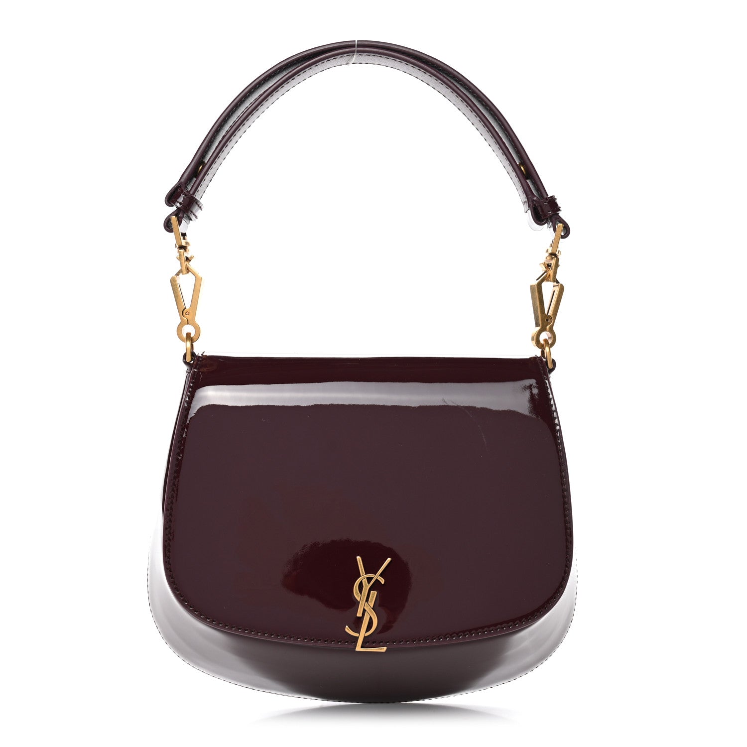 Patent Calfskin Mini Voltaire Top Handle Bag Dark Wine