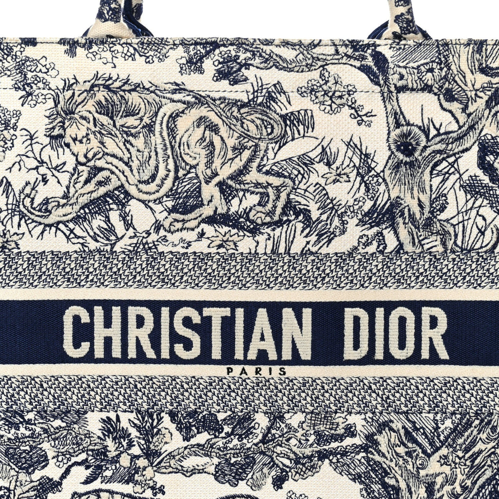 Canvas Embroidered Large Dioriviera Toile De Jouy Book Tote Blue