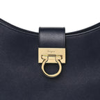 Hammered Calfskin Trifolio Shoulder Bag Navy