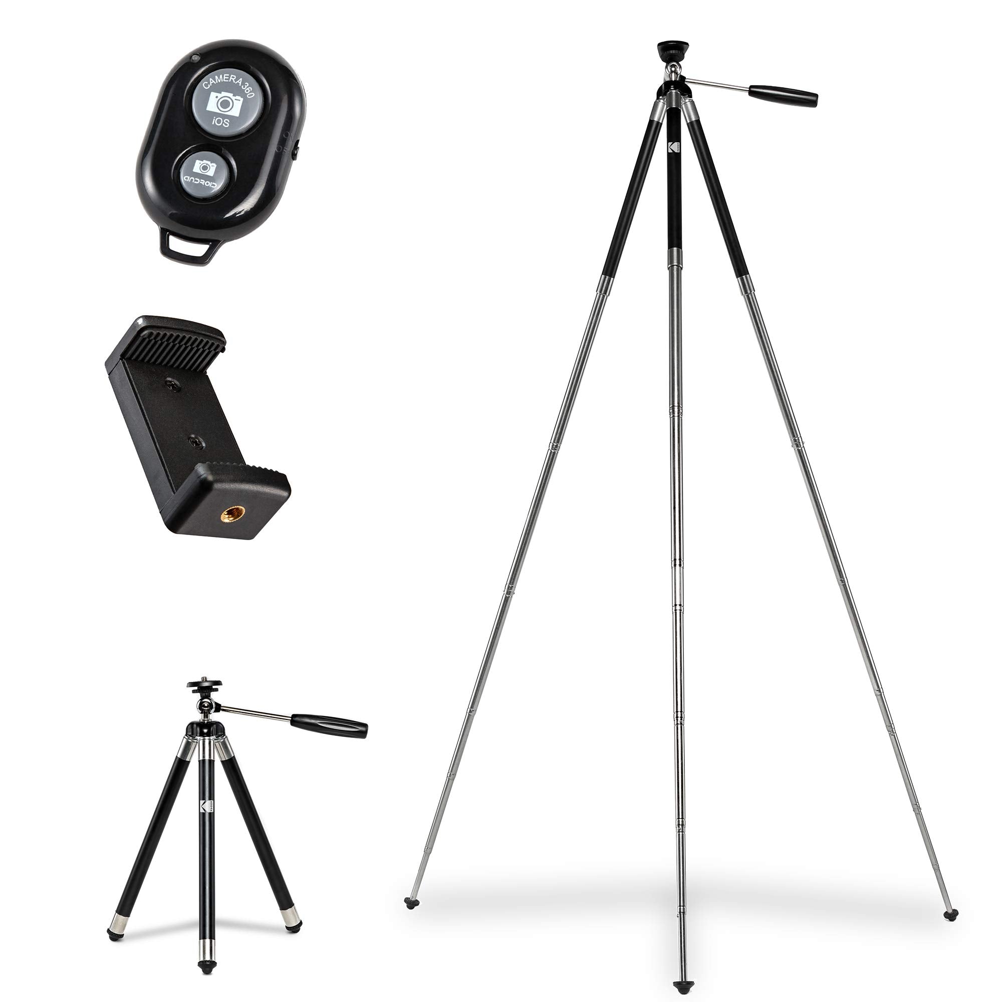 Kodak PhotoGear 42” Camera Tripod, 8-Section Aluminum Tripod with Remote, 360° Ball Head & Case