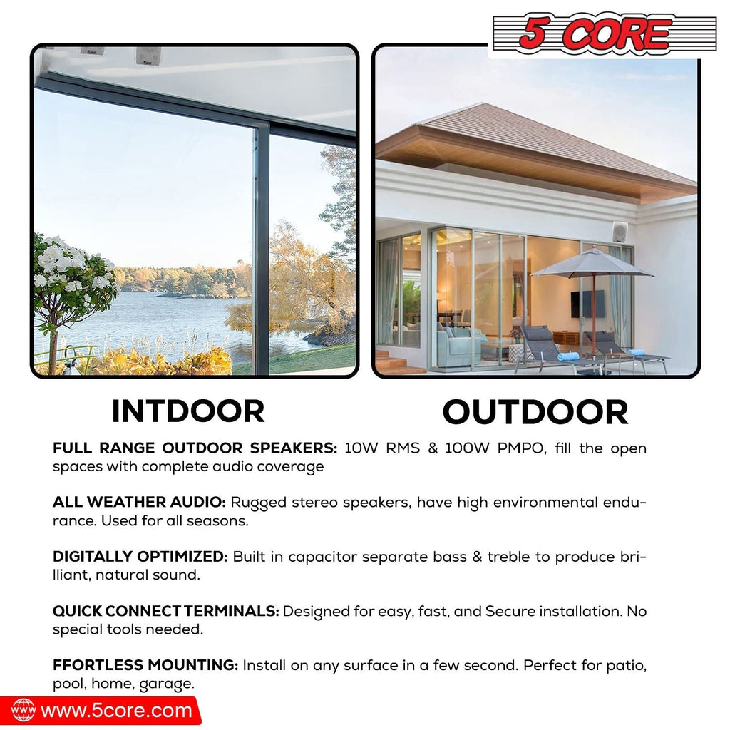 5 CORE Outdoor Speakers Stereo in Wall Speaker Pair 100W Peak Passive Mount Wired Waterproof Patio House Garage Indoor Exterior Audio System Bocinas para Casa - WS-11 5 2PCS