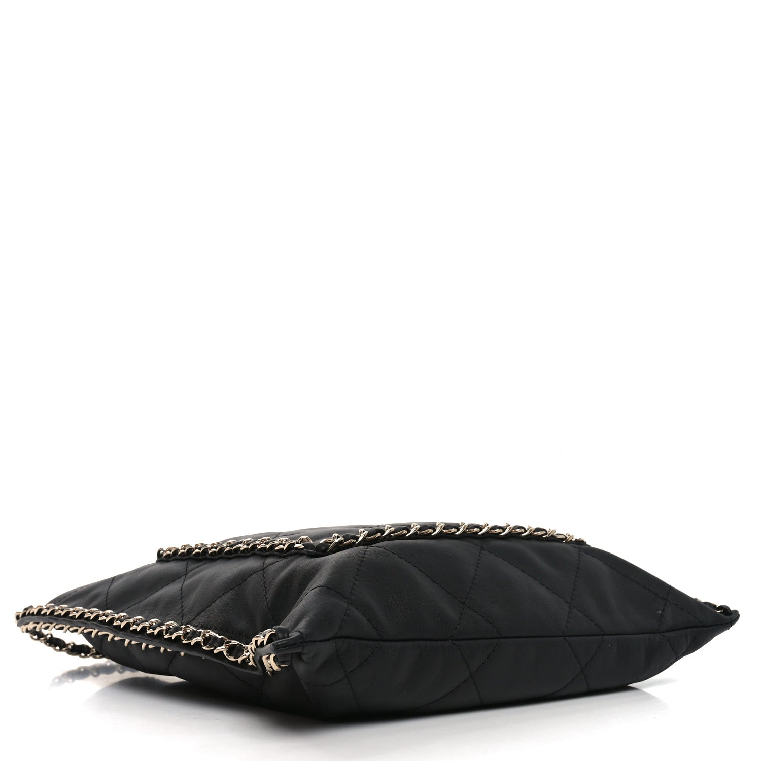 Calfskin Quilted Chain Flat Tote Black