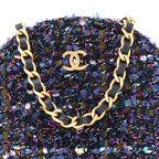 Tweed Quilted Round Clutch With Chain Multicolor
