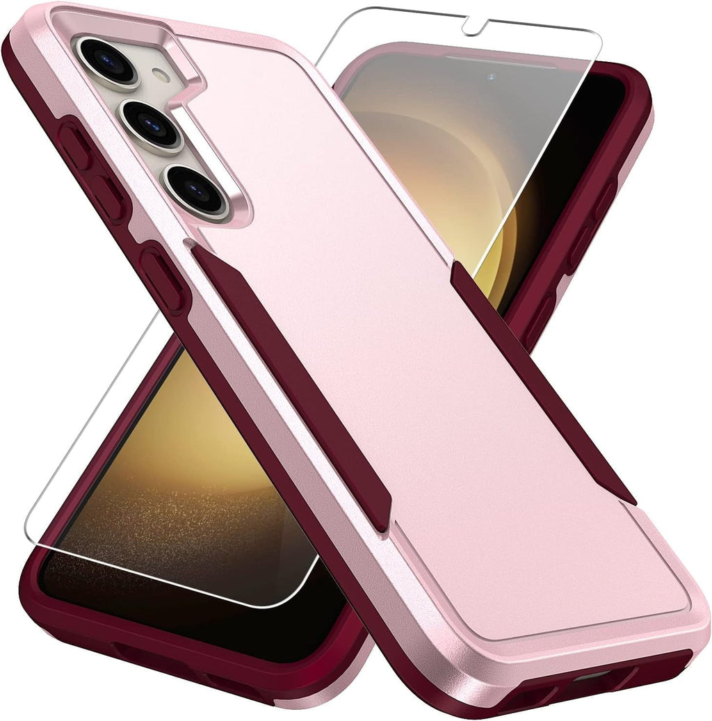 Entronix Bundle Compatible with Galaxy S24 - Soft-Touch Dual-Layer Case & 1 Clear Screen Protector
