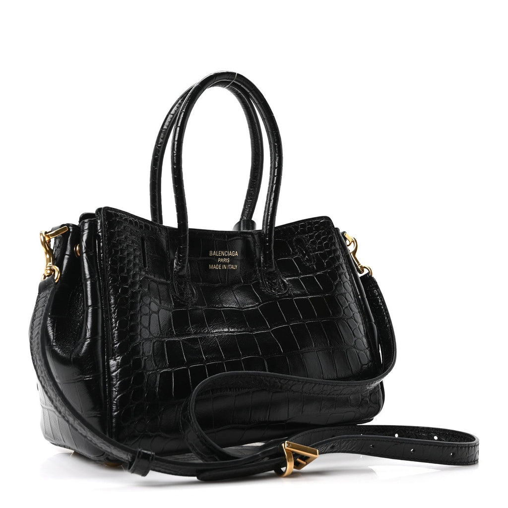 Calfskin Crocodile Embossed Mini Bel Air Carry All Bag Black