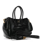 Calfskin Crocodile Embossed Mini Bel Air Carry All Bag Black