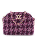 Tweed Quilted Mini Clutch With Chain Purple