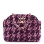 Tweed Quilted Mini Clutch With Chain Purple