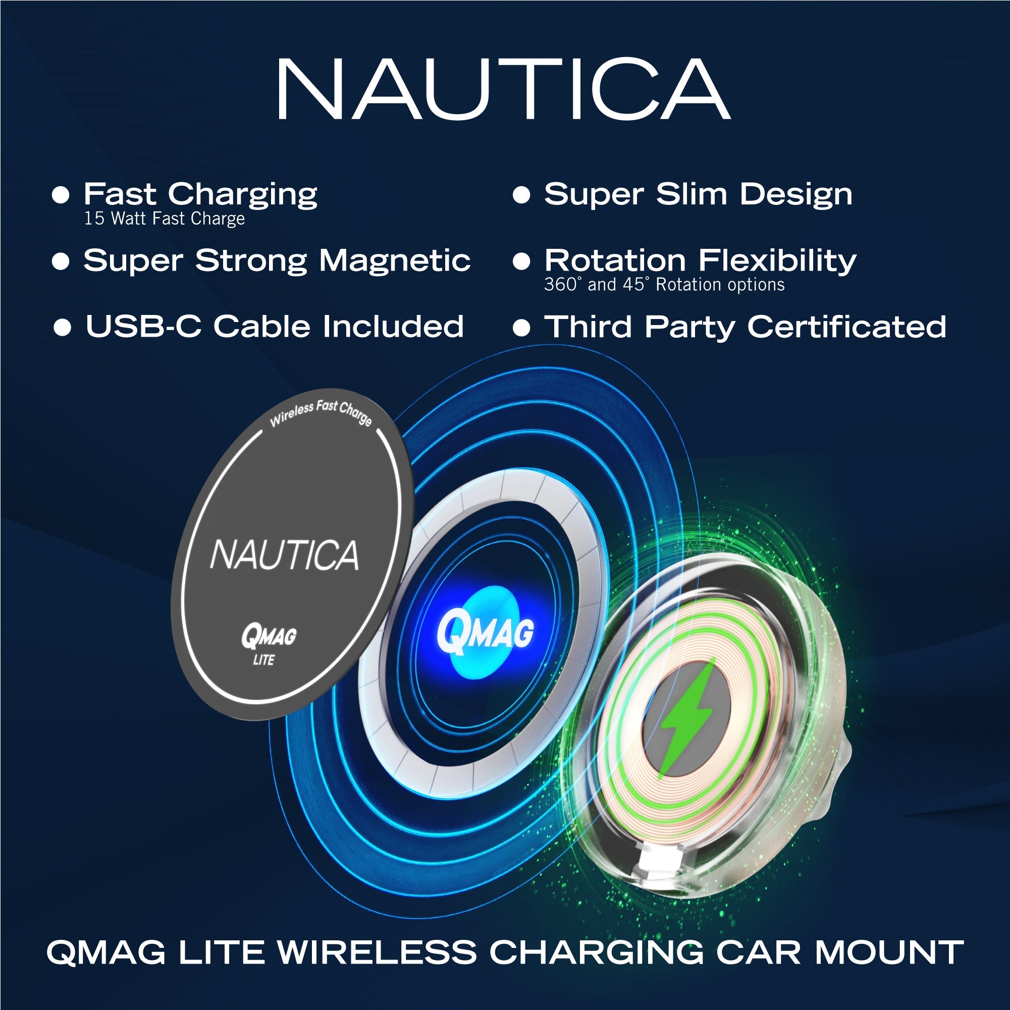 Nautica Turan QMAG Lite Wireless Magnetic Car Charger 15W