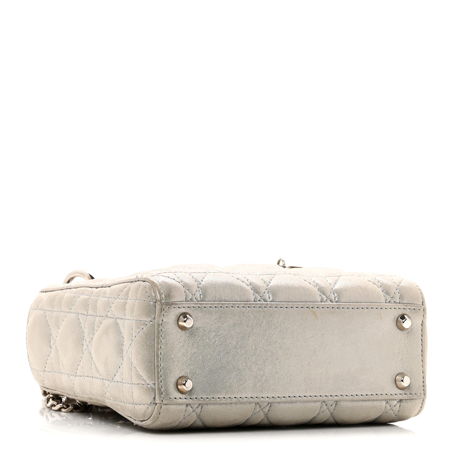 Metallic Lambskin Cannage Mini Lady Dior Silver