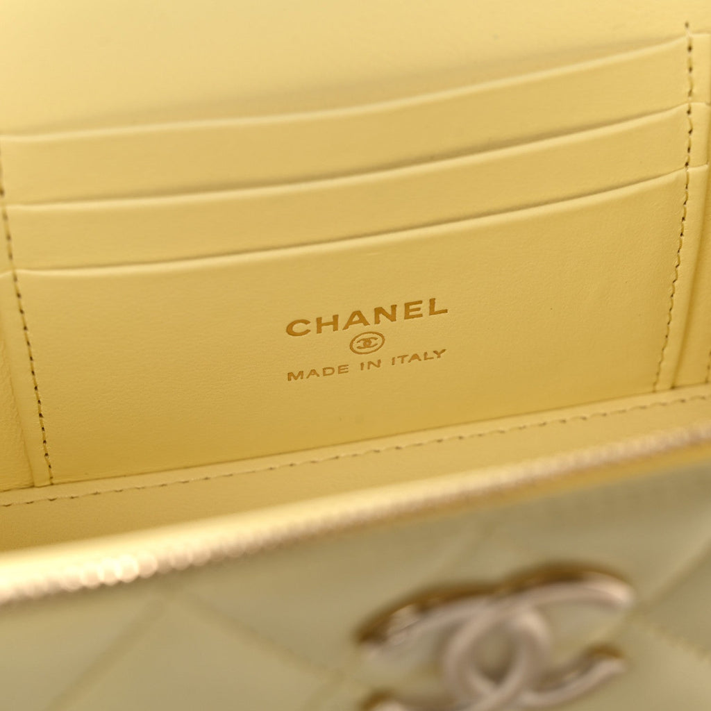 Lambskin Quilted Small Vanity Case With Chain Light Yellow