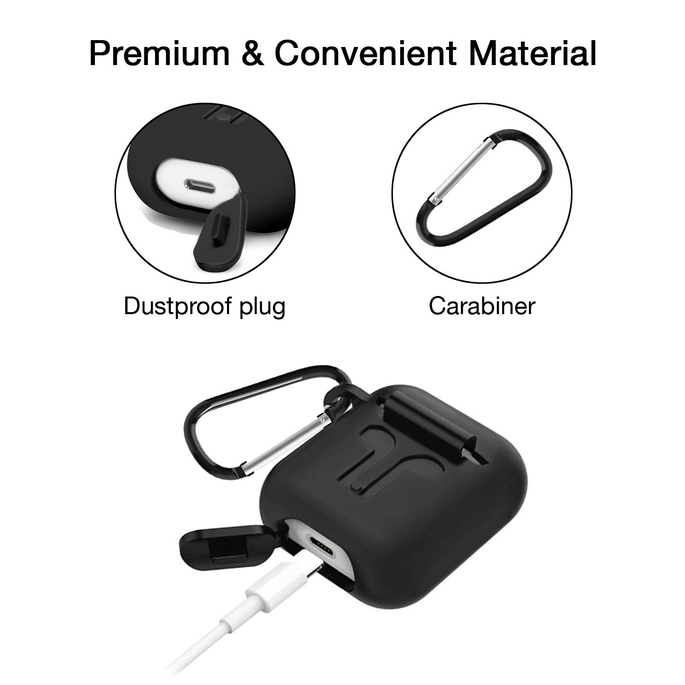 Airpod 2019 Protective Case, Precision Size, 3mm Skin, 360 Protection, Metal Keychain Hook