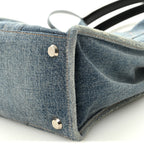 Washed Frayed Denim Logo Medium Hardware Tote Blue