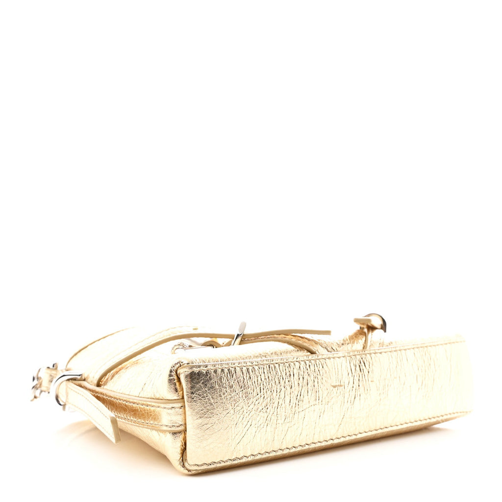 Metallic Tumbled Calfskin Nano Voyou Bag Golden Sand