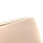 Satin Crystal Medusa Chain Clutch Beige