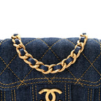 Denim Quilted Double You Card Holder On Chain Blue