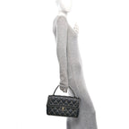 Calfskin Quilted Wild Stitch Large Top Handle Flap Black