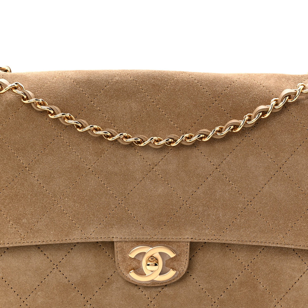 Suede Calfskin Small Souplissimo Maxi Flap Dark Beige