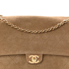 Suede Calfskin Small Souplissimo Maxi Flap Dark Beige