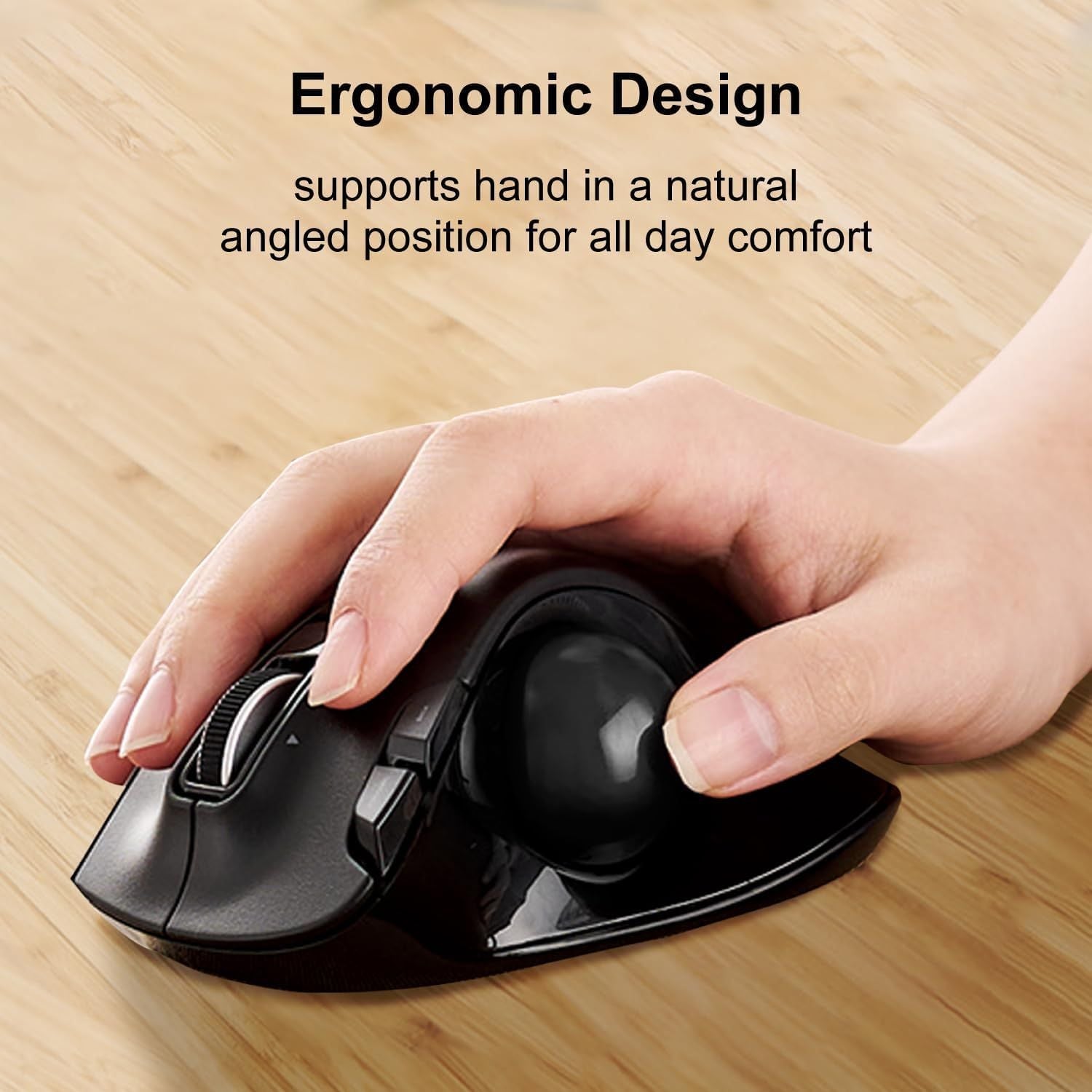 Trackball Mouse, 2.4GHz USB Wireless, Ergonomic Design, Thumb Control, Smooth Roller Ball, Optical Tracking, 6 Programmable Buttons, Tilt Scroll, Computer Mice for Laptop PC, Windows & Mac