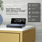 Dual Alarm Clock with 2-in-1 Wireless Charger