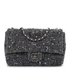 Sequin Quilted Small Single Flap Grey Dark Grey